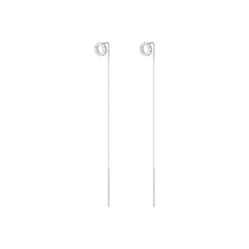 Long Chain 18K White Gold Earring w. Diamonds