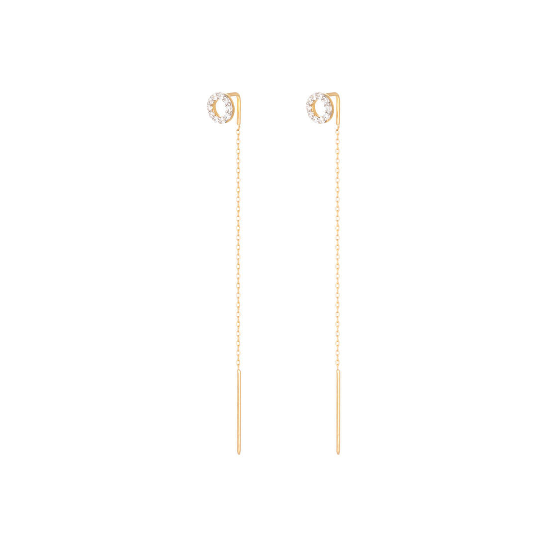 Long Chain 18K Gold Earring w. Diamonds