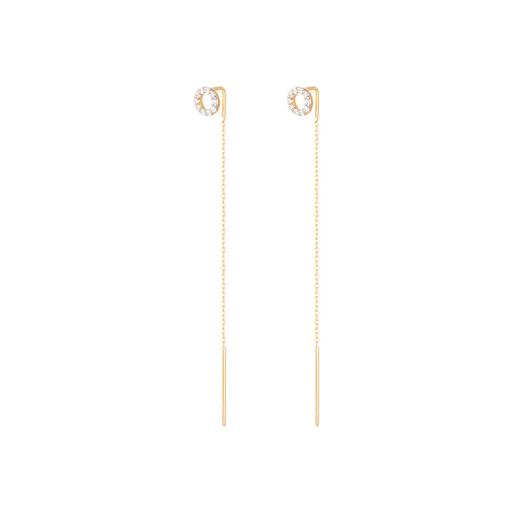 Long Chain 18K Gold Earring w. Diamonds