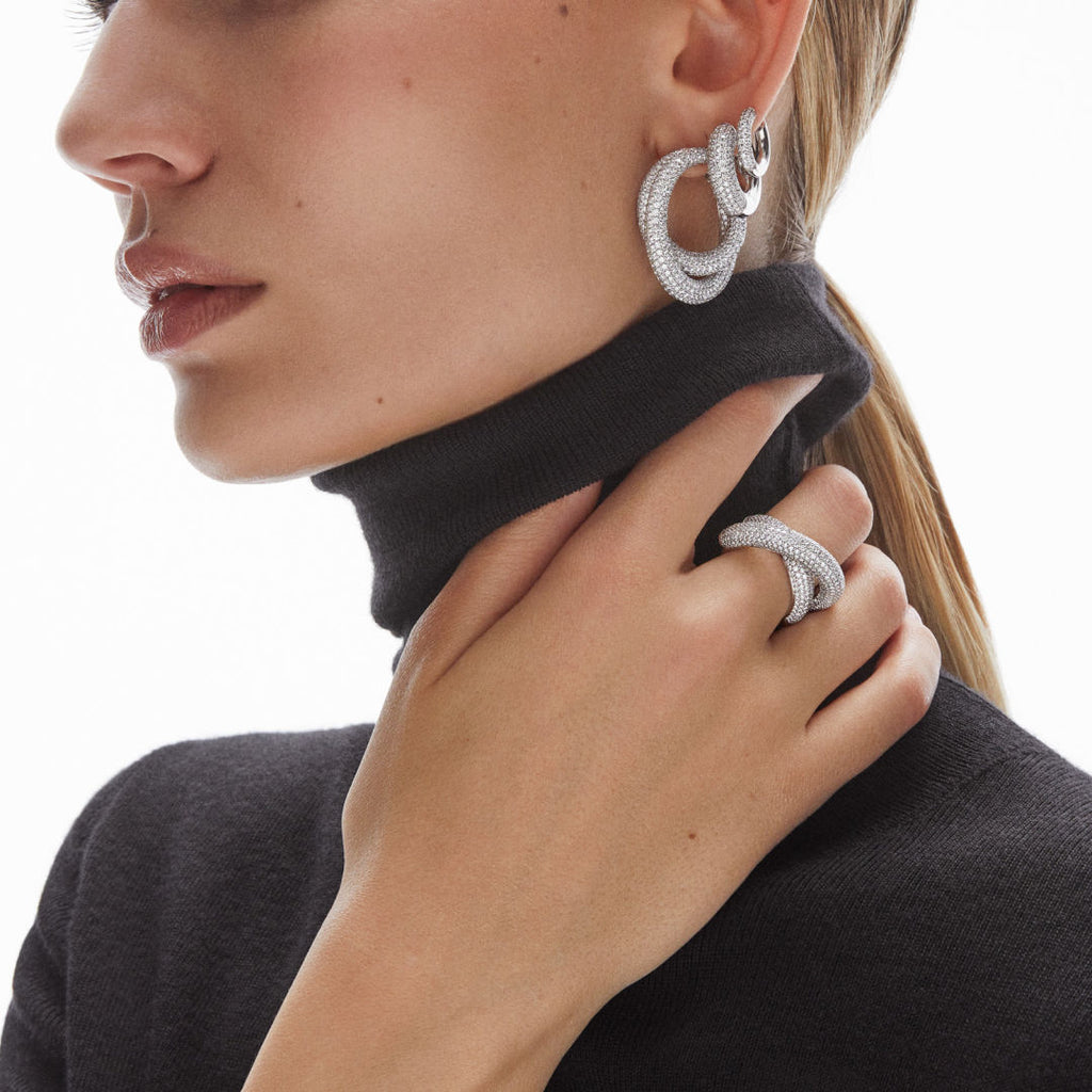 Classic Pavé 15 mm 18K Whitegold Hoops w. Diamonds