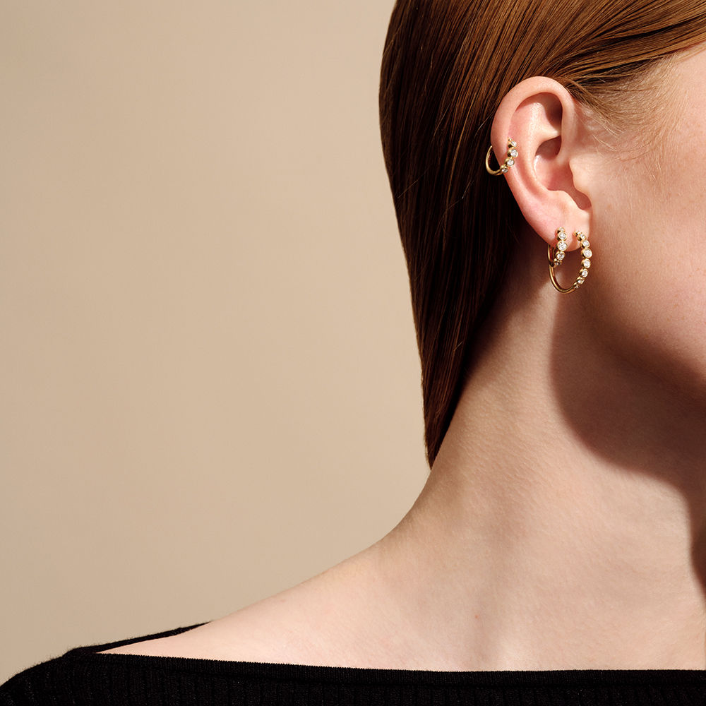 Lumen Medium 18K Gold Hoops w. Diamonds