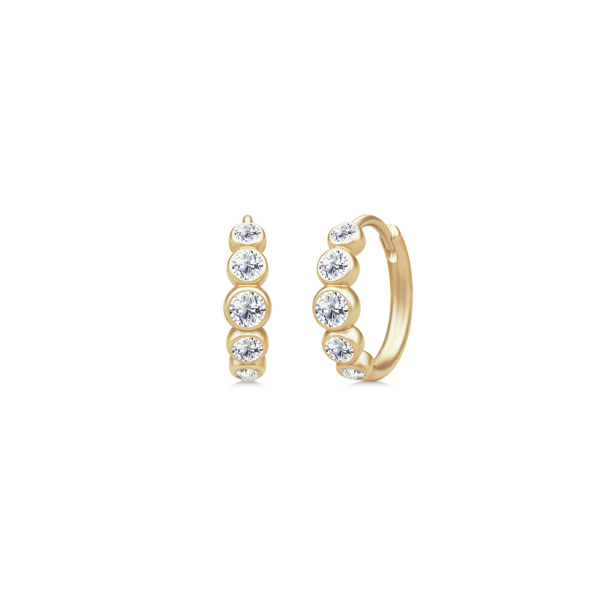 Lumen Medium 18K Gold Hoops w. Diamonds