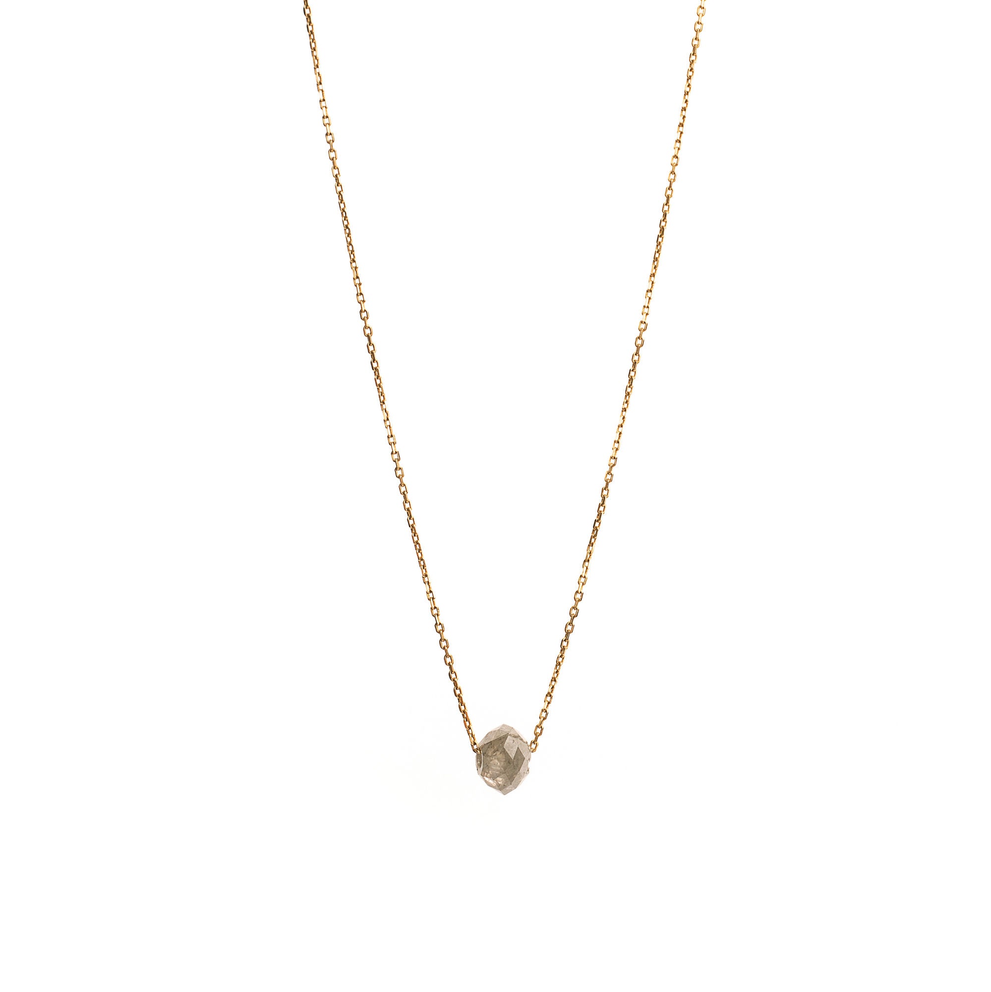 Raw Golden 14K Gold, Whitegold or Rosegold Necklace w. Grey Diamond