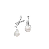 Monkey Silver Earrings w. Pearl