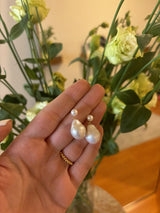 Pearl Duo 18K Gold Drop Earrings w. Pearls