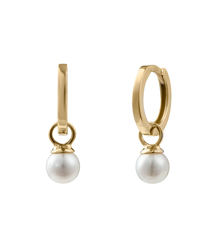 18K Gold Huggie Hoop w. Detachable Pearl Charms