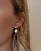 Oval Duo 18K Gold Drop Earrings w. Pearls