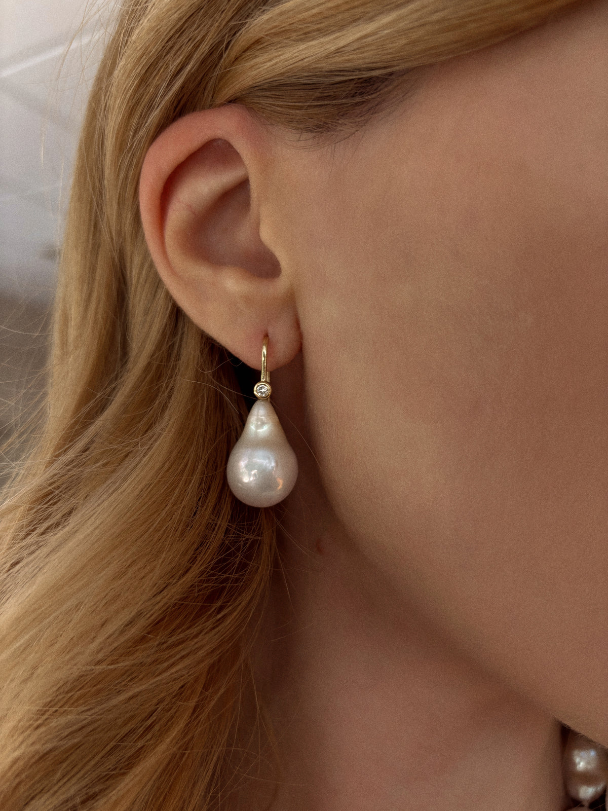Barock 18K Gold Drop Ohrringe w. Perlen & Diamanten
