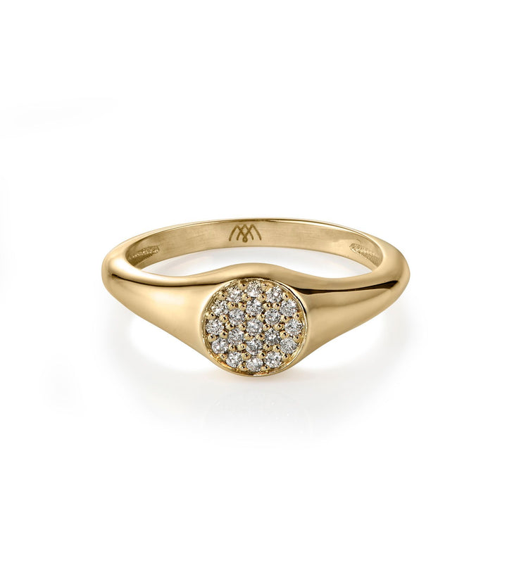 Diamond Disk 18K Gold Signet Ring