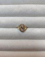 Glimmer Initial 18K Gold Signet Ring w. Diamonds