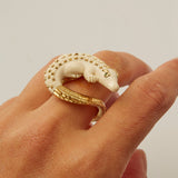 Mammoth Alligator Twist 18K Gold Ring w. Tsavorite