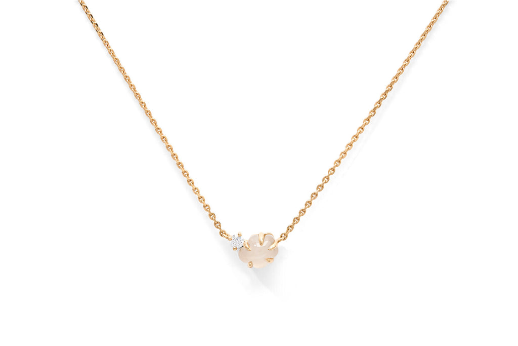 Mid Cloud 18K Gold Necklace w. Milkey Quartz & Diamonds