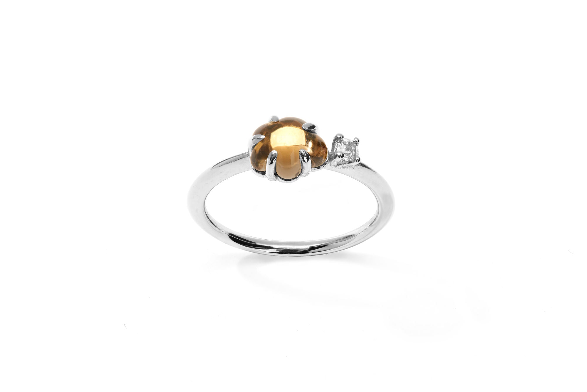 Mid Cloud 18K Hvidguld Ring m. Smokey Kvarts & Diamant