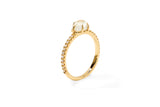 Mid Cloud Pavé 18K Gold Ring w. Milky Quartz & Diamonds