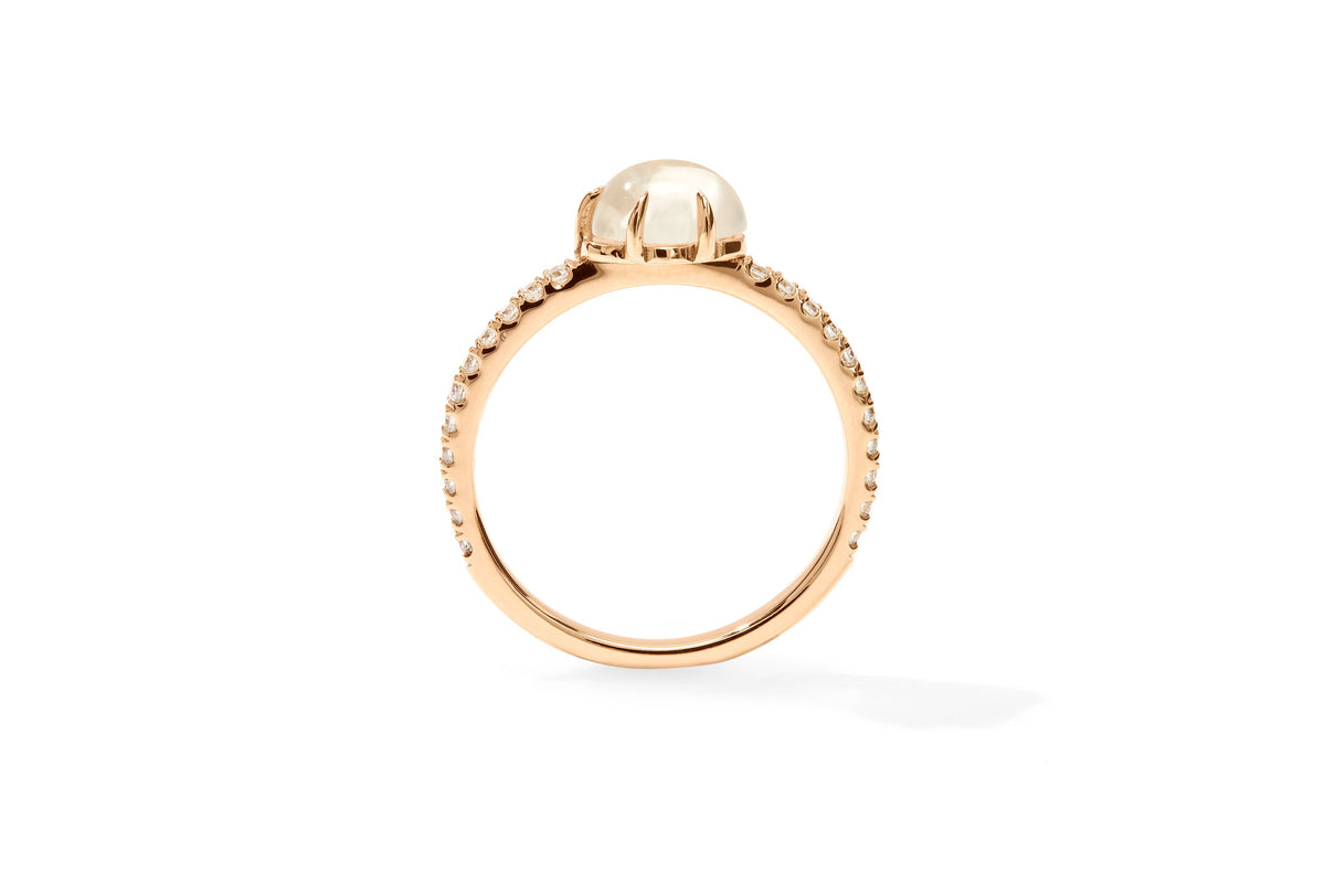 Mid Cloud Pavé 18K Rosengold Ring w. Milchquarz & Diamanten