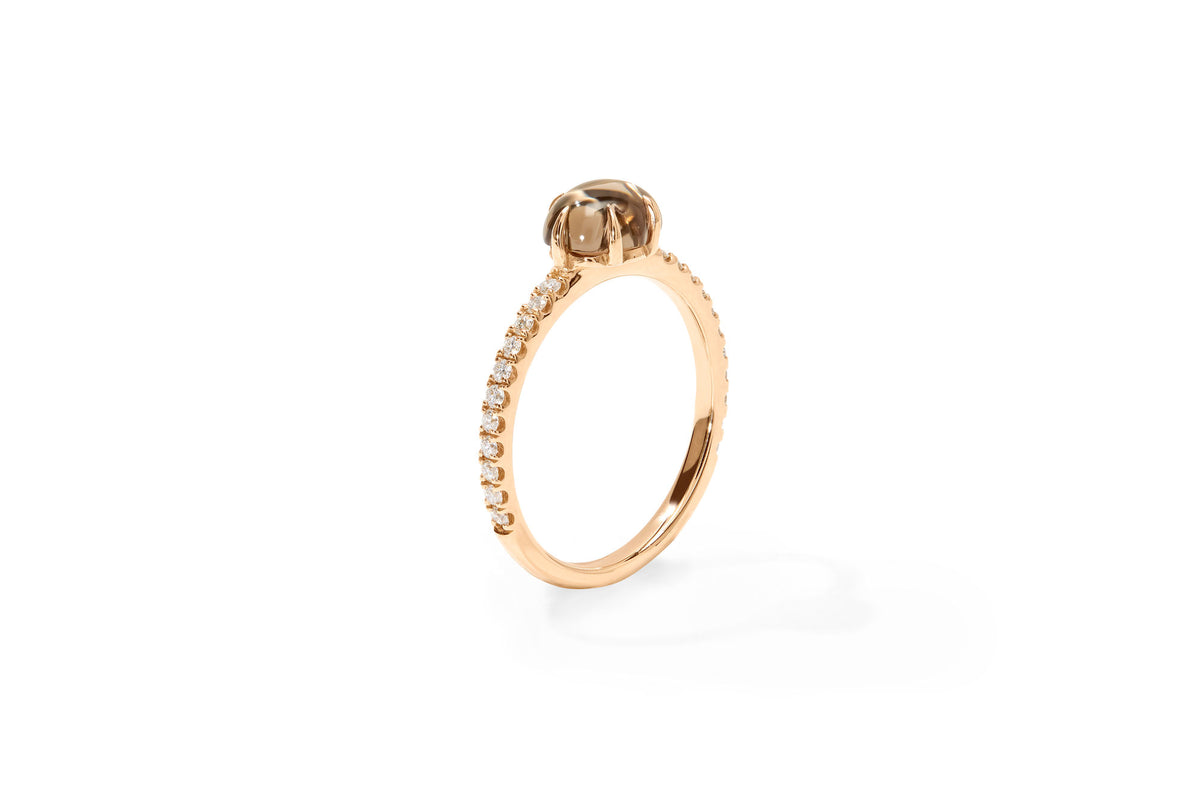 Mid Cloud Pavé 18K Rosegold Ring w. Smokey Quartz & Diamonds