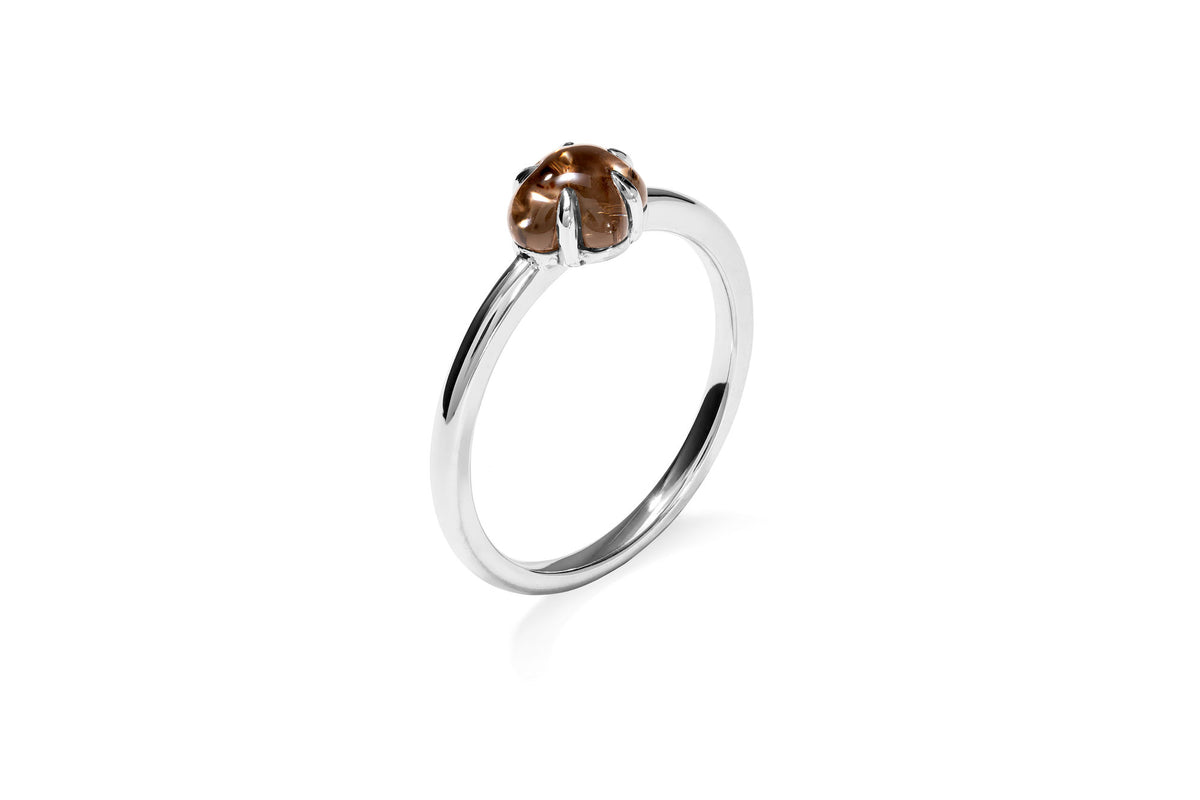 Mid Cloud 18K Hvidguld Ring m. Smokey Kvarts