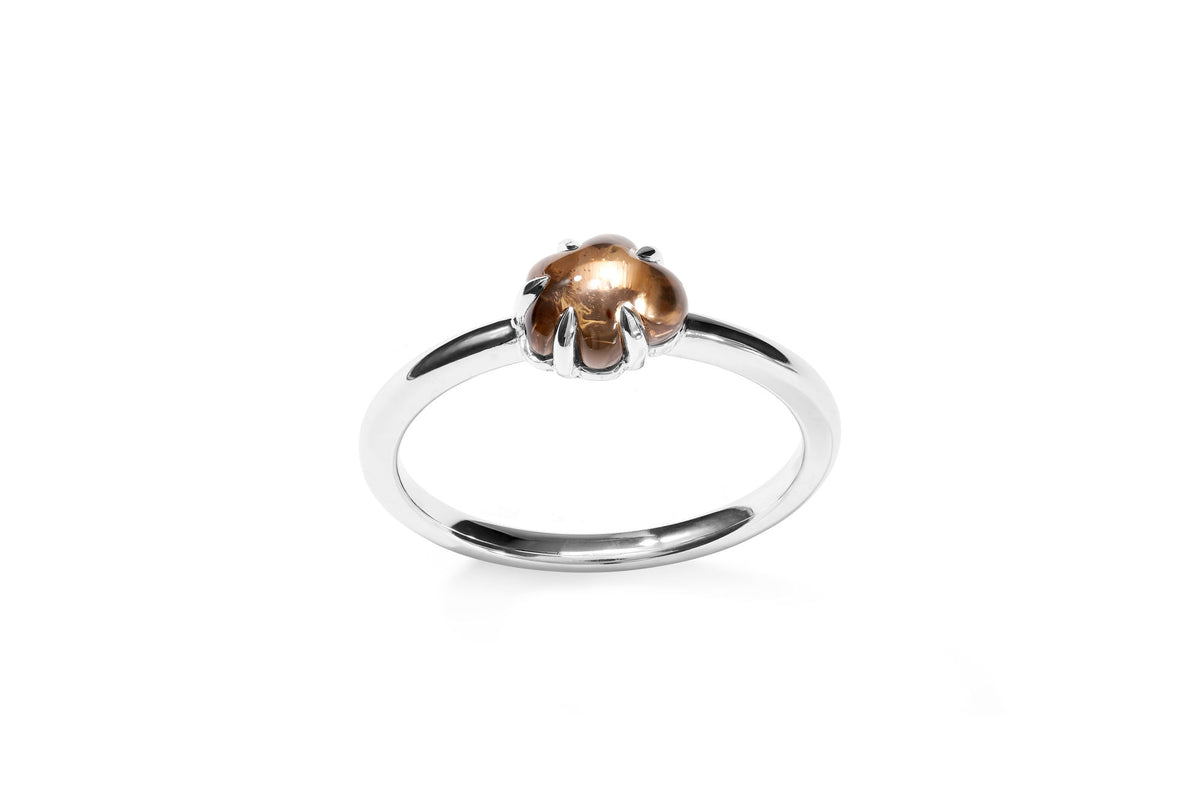 Mid Cloud 18K Hvidguld Ring m. Smokey Kvarts