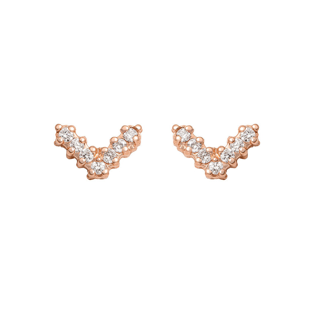Mini V Pave 18K Rose Gold Stud w. Diamonds