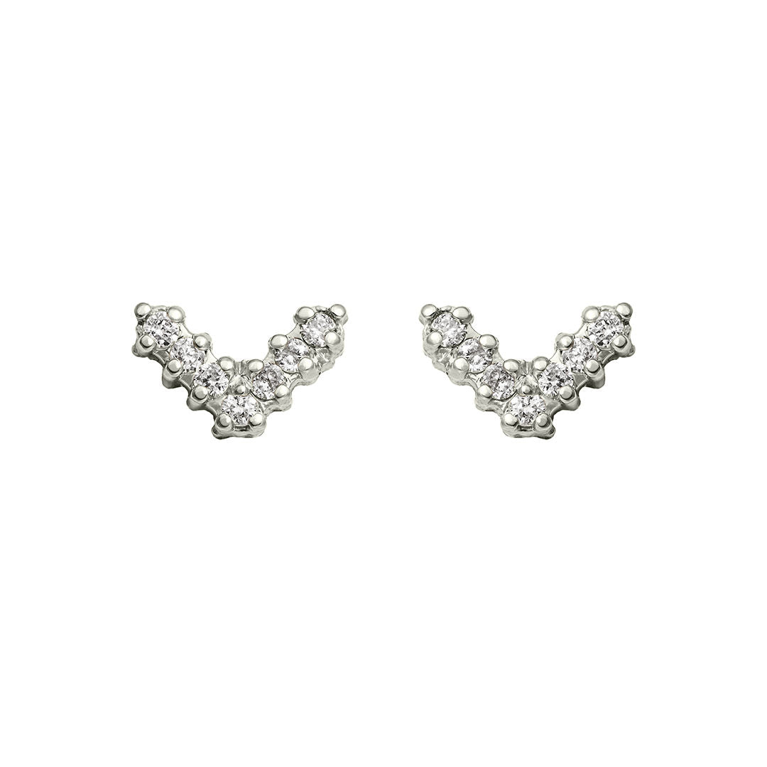 Mini V Pave 18K White Gold Stud w. Diamonds