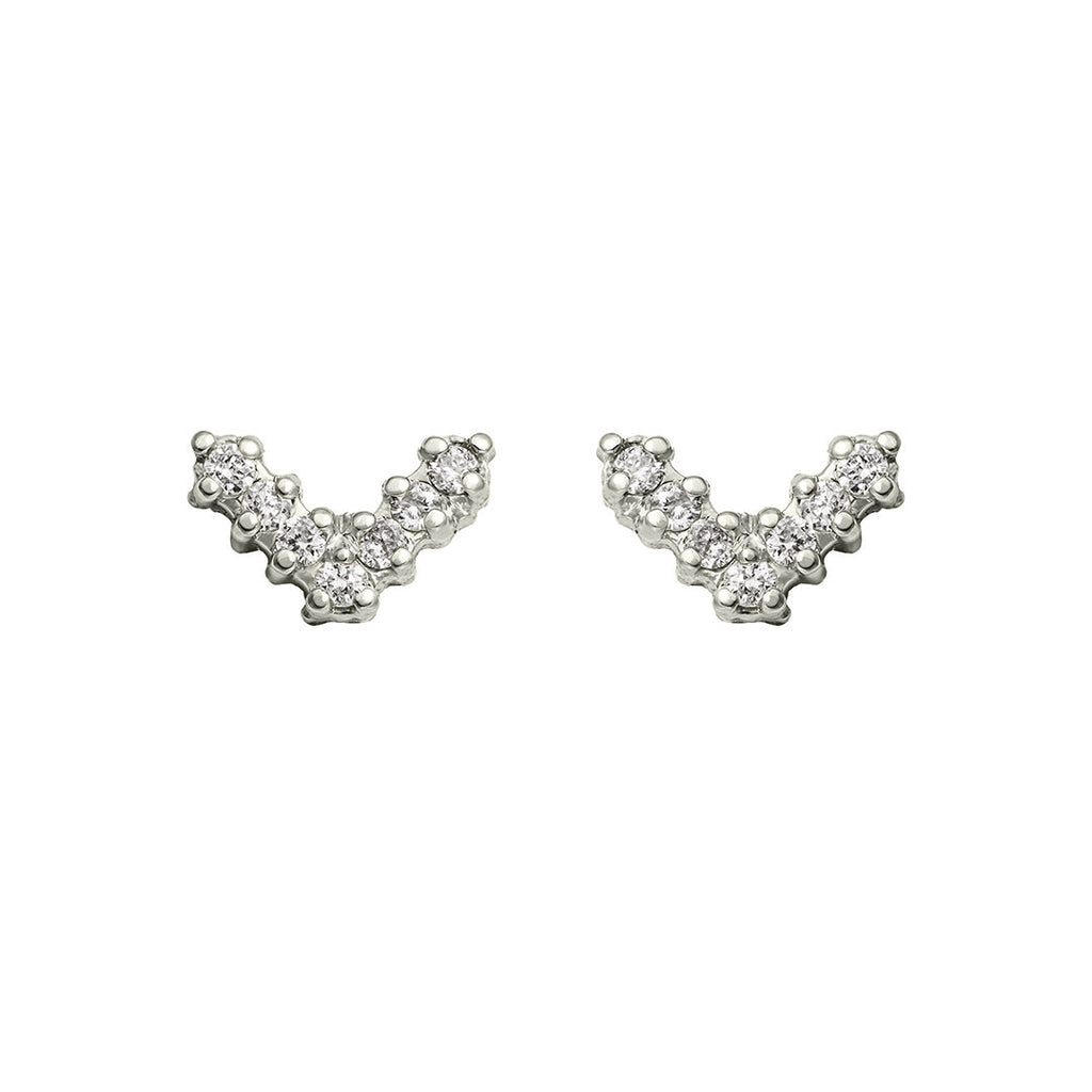 Mini V Pave 18K White Gold Stud w. Diamonds