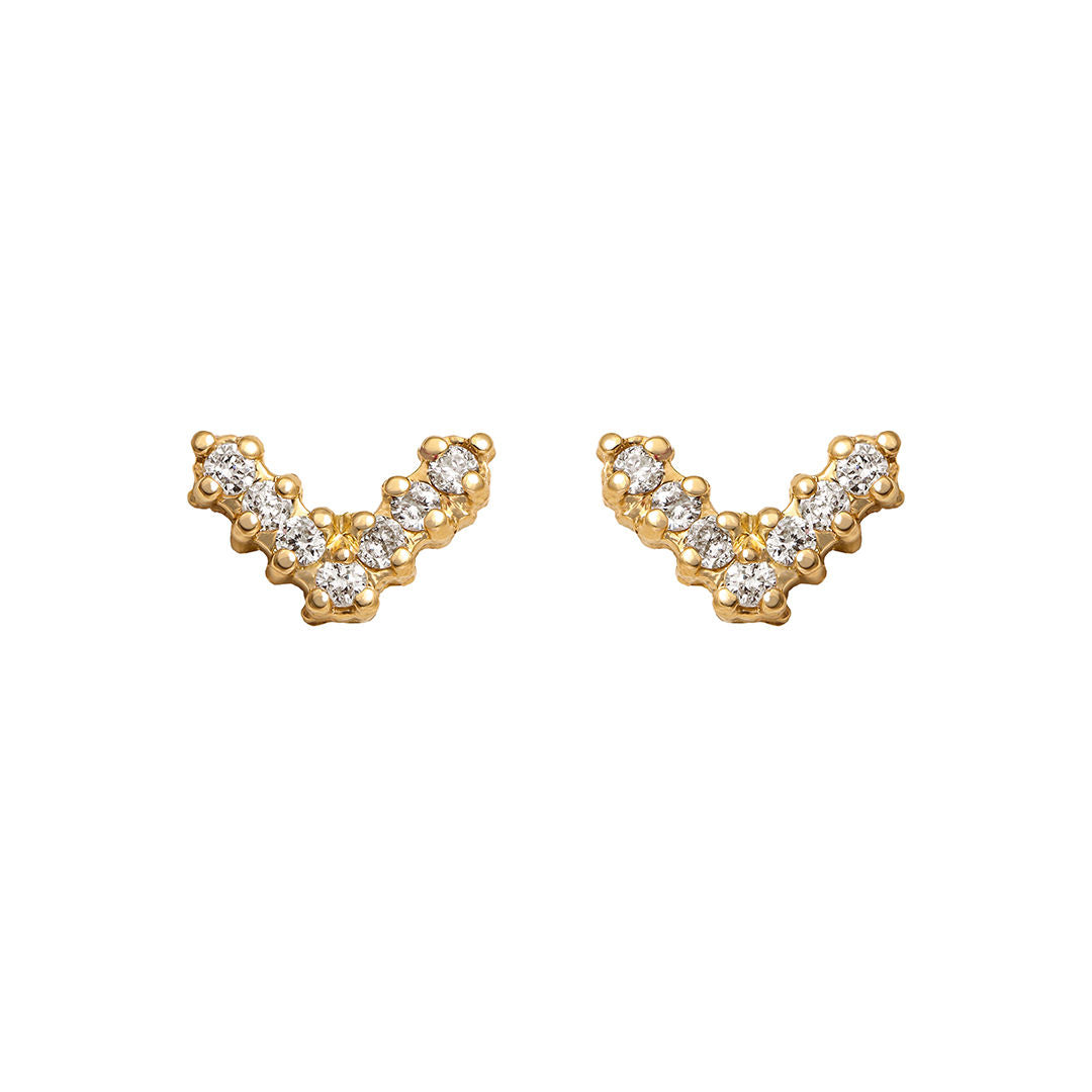 Mini V Pave 18K Gold Stud w. Diamonds