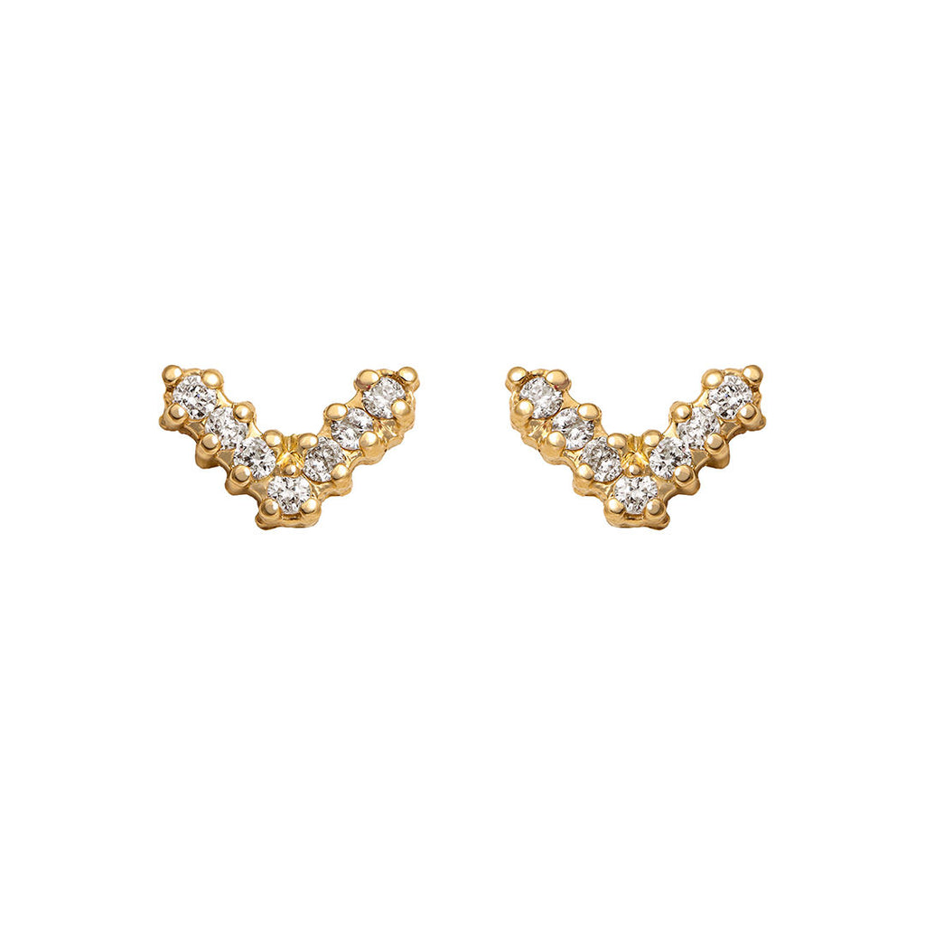 Mini V Pave 18K Gold Stud w. Diamonds