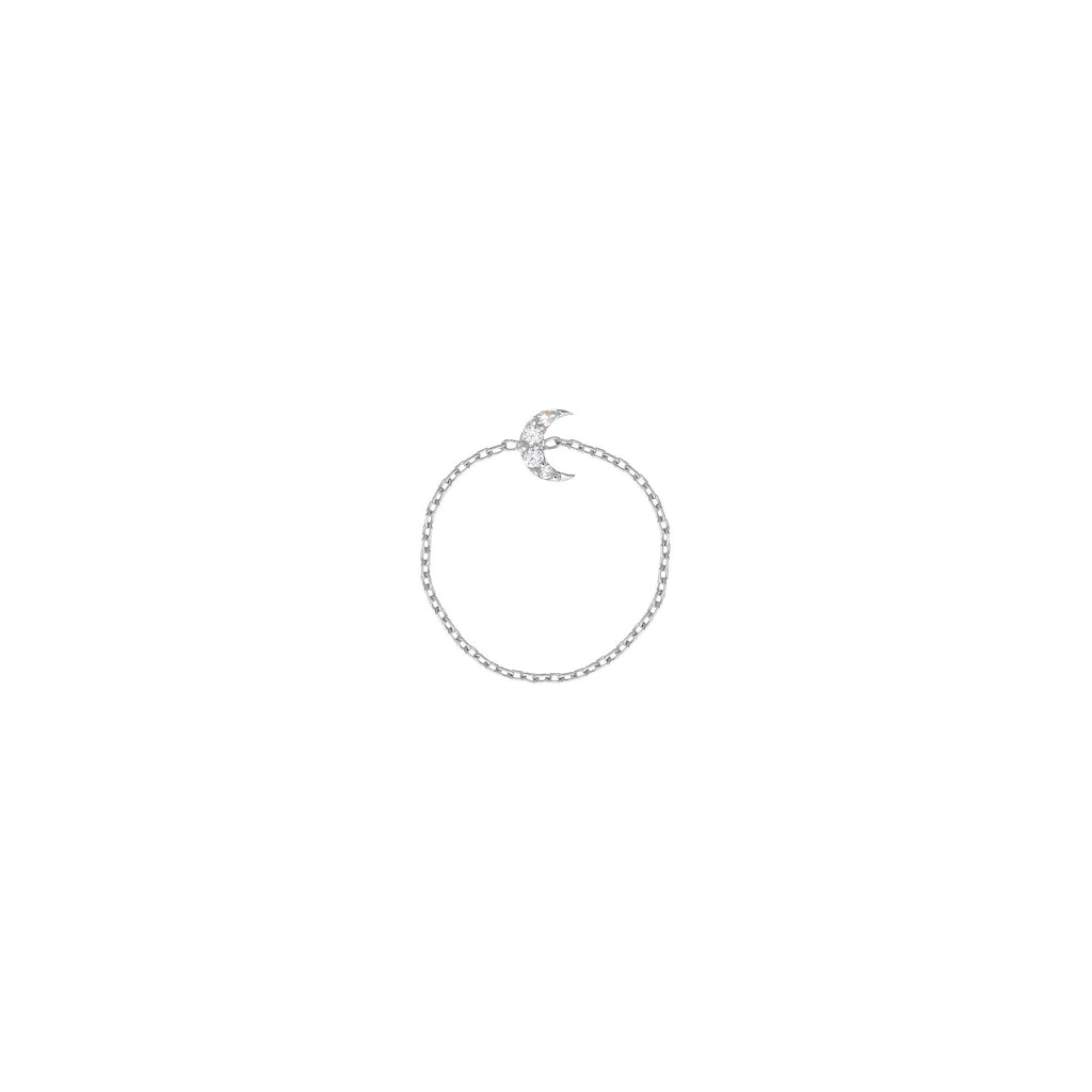 Moon Chain 18K White Gold Ring w. Diamonds