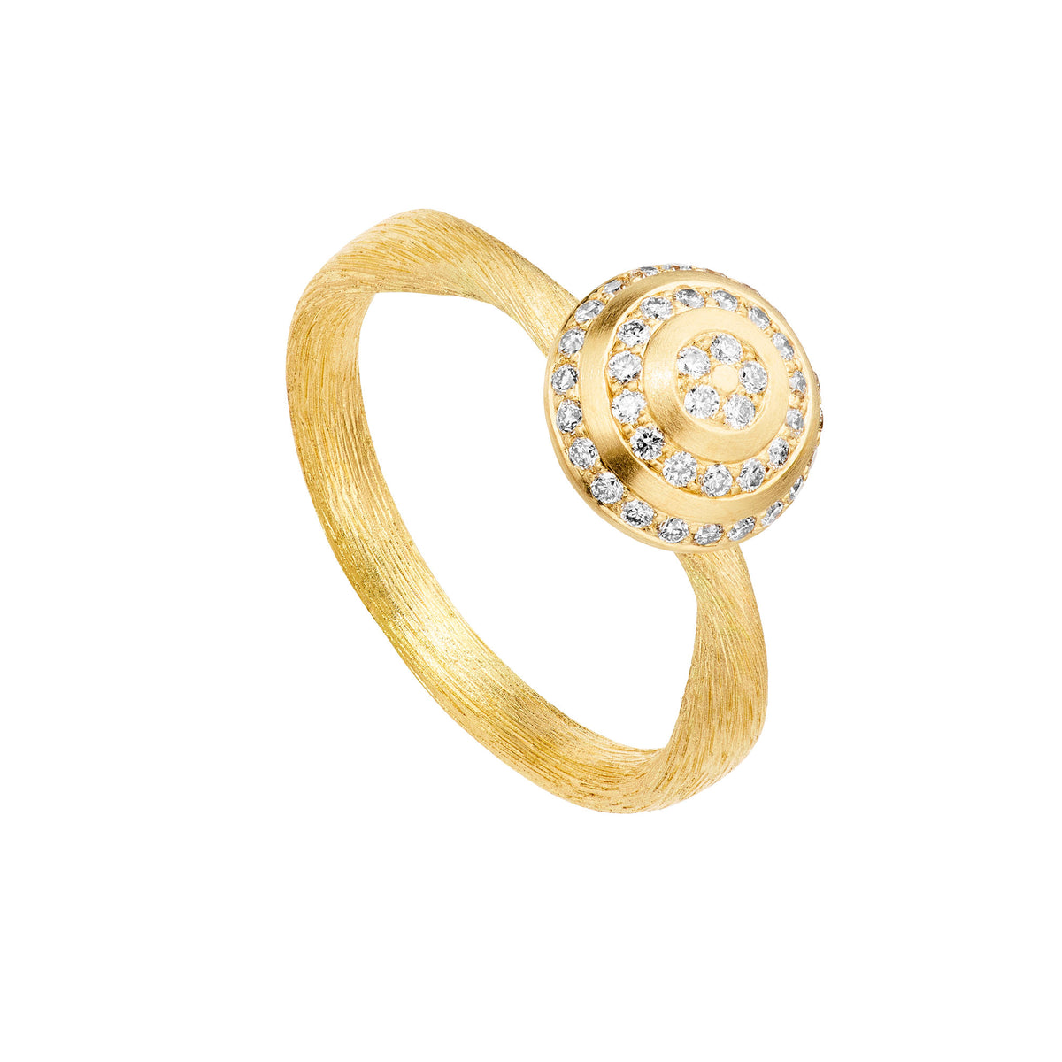 Big Mushroom Ripple 18K Gold Ring w. Diamonds