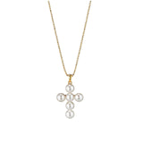 Cross 18K Gold Necklace w. Akoya pEARLS