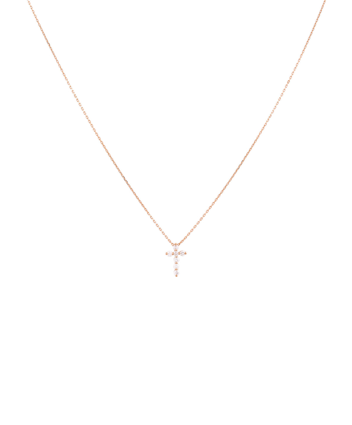 Cross 18K Gold, Whitegold or Rosegold Necklace w. 7 Diamonds