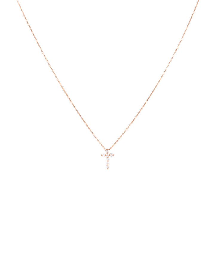 Cross 18K Gold, Whitegold or Rosegold Necklace w. 7 Diamonds
