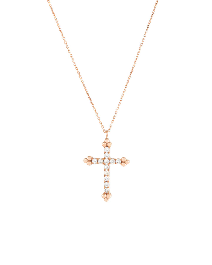Cross 18K Gold, Whitegold or Rosegold Necklace w. 12 Diamonds