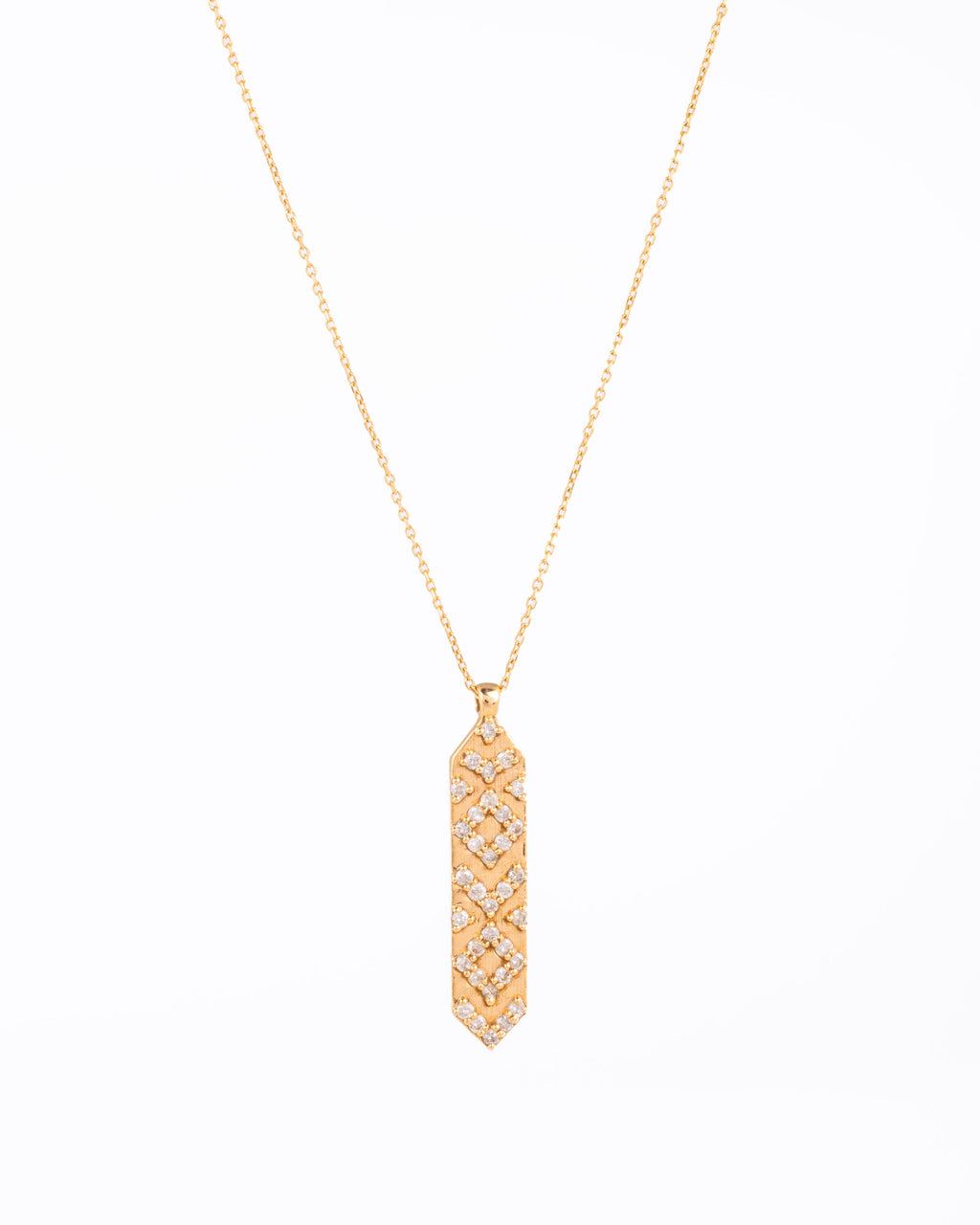 Rectangular & Arrows 18K Gold, Whitegold or Rosegold Necklace w. Diamonds