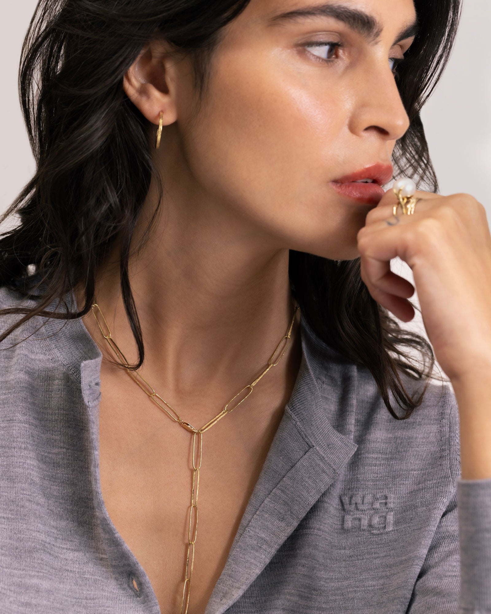 Hammered link chain 18K Gold Necklace