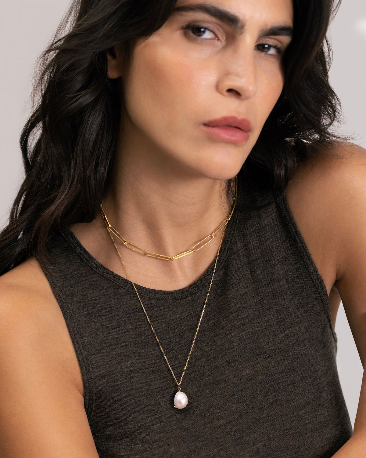 Hammered link chain 18K Gold Necklace