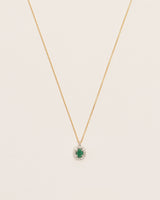 Halo 18K Gold Necklace w. Diamonds & Emeralds