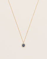 Halo 18K Gold Necklace w. Diamonds & Sapphires