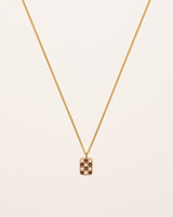Chessboard 18K Gold Necklace w. Diamonds & Rubies