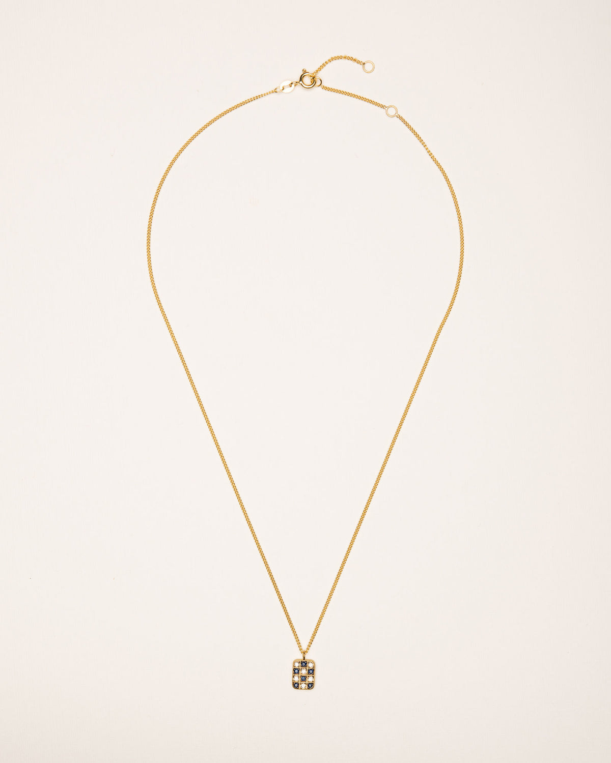 Chessboard 18K Gold Necklace w. Diamonds & Sapphires