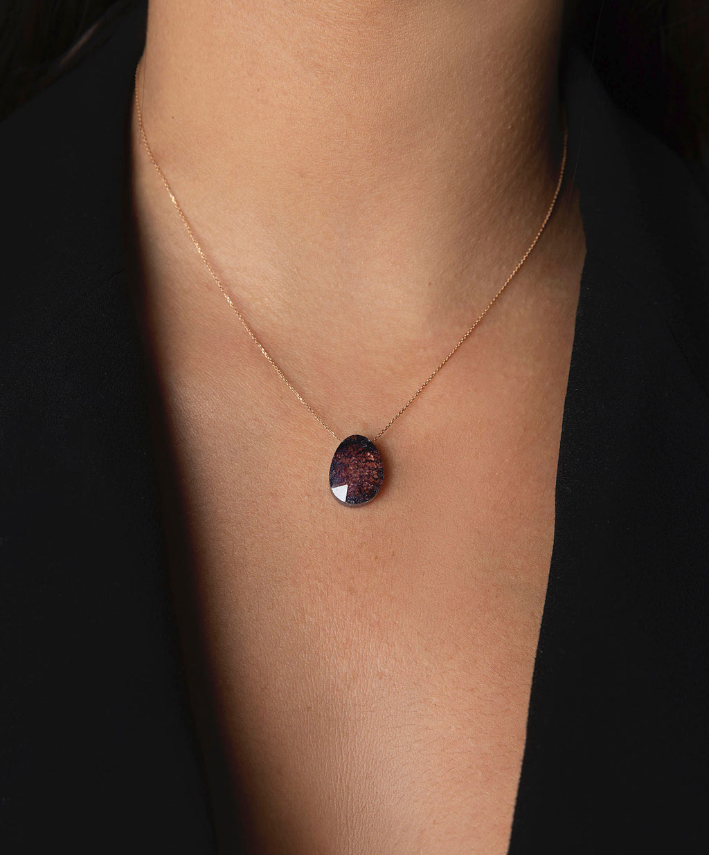 Glass Oval 18K Guld, Hvidguld eller Rosaguld Halskæde m. Krystal