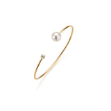 Open Designed 18K Gold Bangle w. Diamond & Pearl