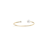 Open Designed 18K Gold Bangle w. Diamond & Pearl