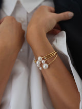 Open Designed 18K Gold Bangle w. Freshwater Pearls