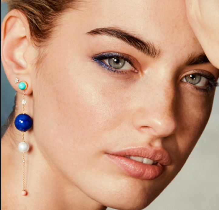 Special Edition 18K Gold Earring-pendant w. Diamond, Amber & Aquamarine