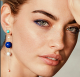 Special Edition 18K Gold Earring-pendant w. Diamond, Amber & Aquamarine