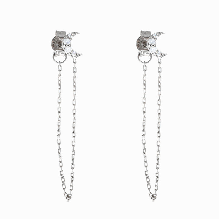 Over the Moon 18K White Gold Earring w. Diamonds