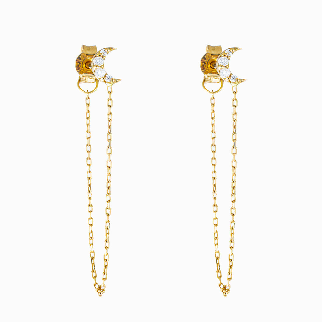 Over the Moon 18K Gold Earring w. Diamonds