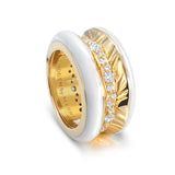 Antarktiseis 18k goldener Ring w. Diamanten und schneeweißer Emaille aus Laborgewachsen