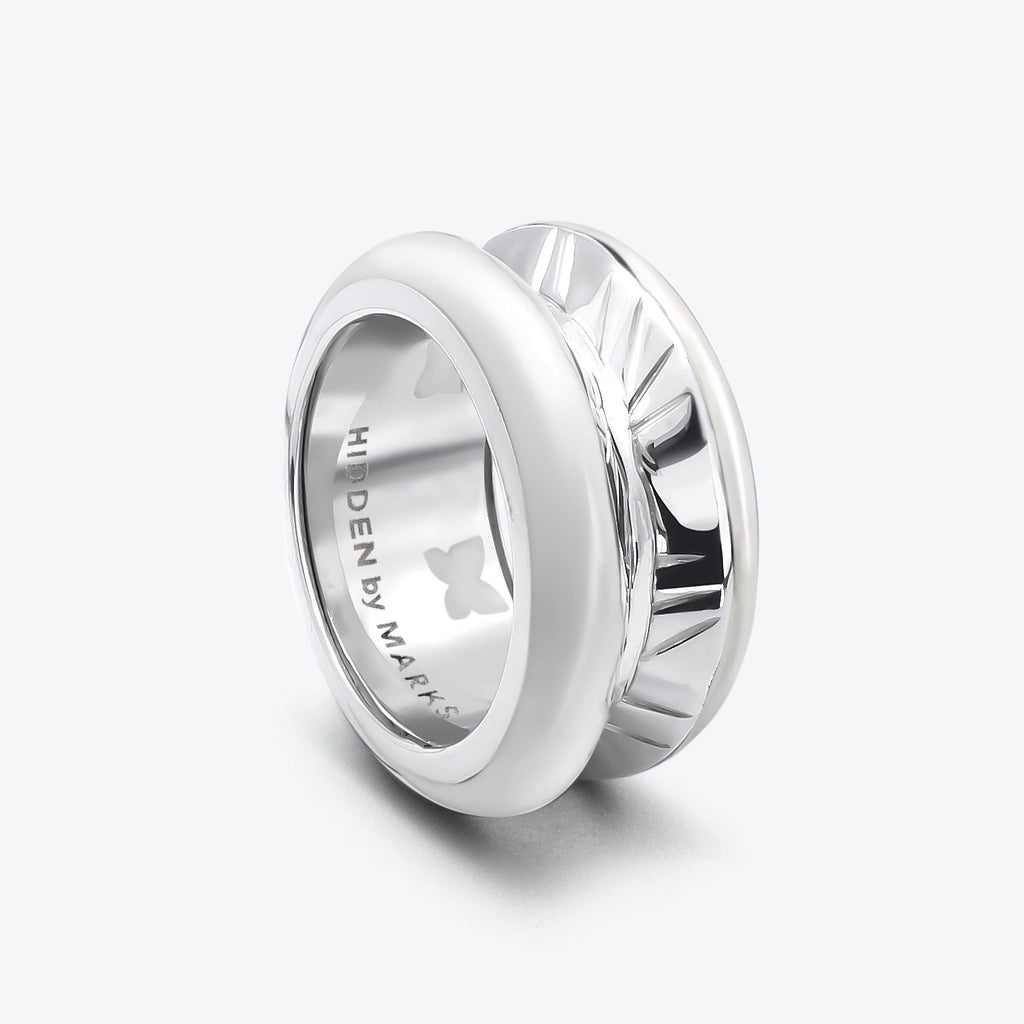 Antarctica 18K Hvidguld Ring m. Hvid Emalje